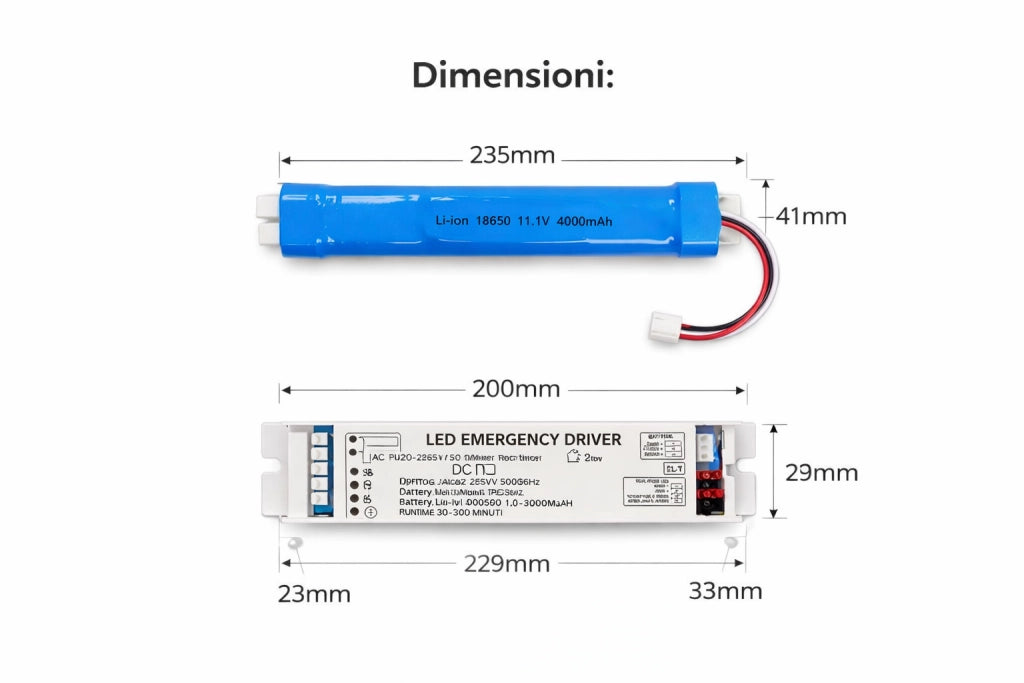 Kit Emergenza 3-80W con Batteria 11.1V 4000mAh, Driver Emergenza per Lampade LED AC 220-265V, Autonomia fino a 300 Minuti, Modulo Backup per Plafoniere e Pannelli LED