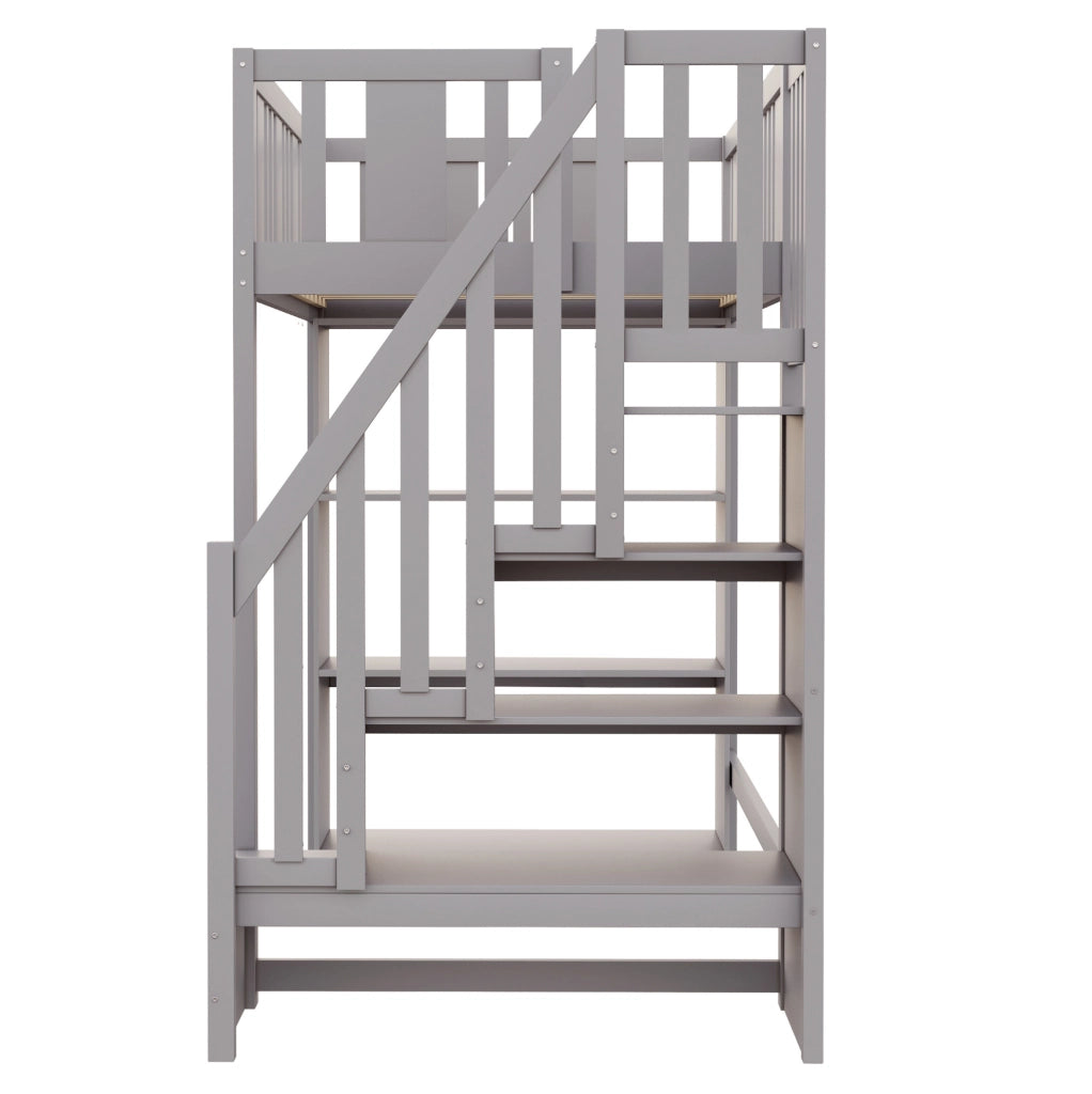 Letto a soppalco 90x200 cm con scala contenitore grigio