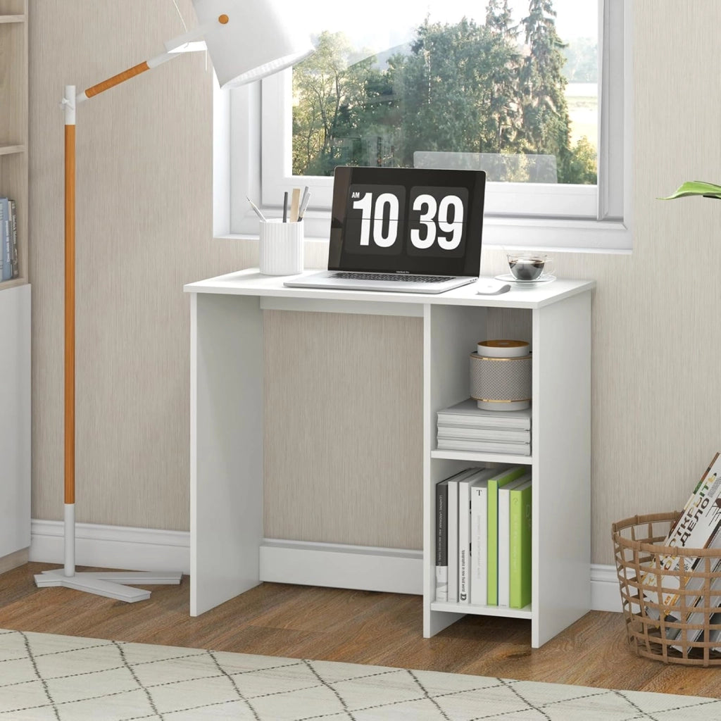 Scrivania da Ufficio, Scrivania con Libreria da Ufficio, Scrittoio con 2 Ripiani, Tavolo in Stile Moderno, per Ufficio, Soggiorno, Camera da Letto, Studio (Bianco)
