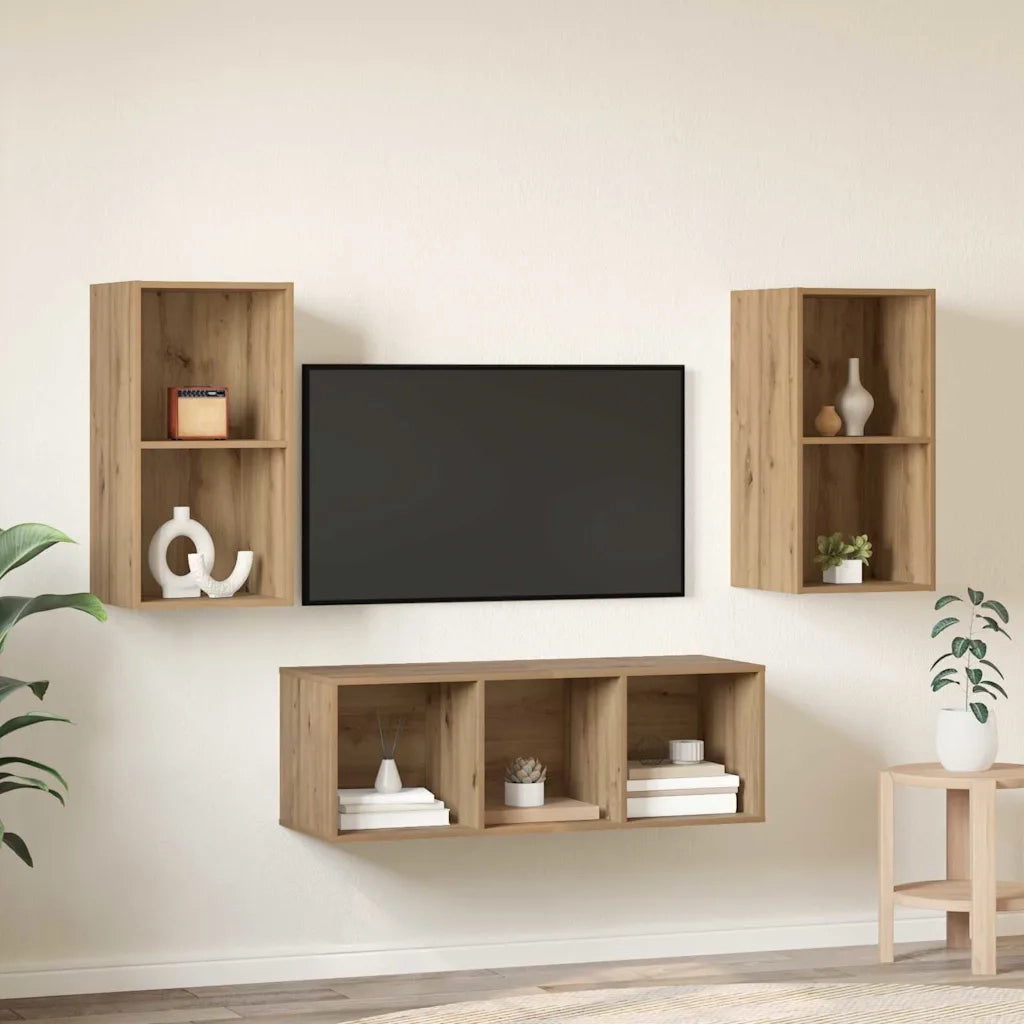 Set mobile TV 3 pz Rovere artigianale Legno ingegnerizzato 3393380