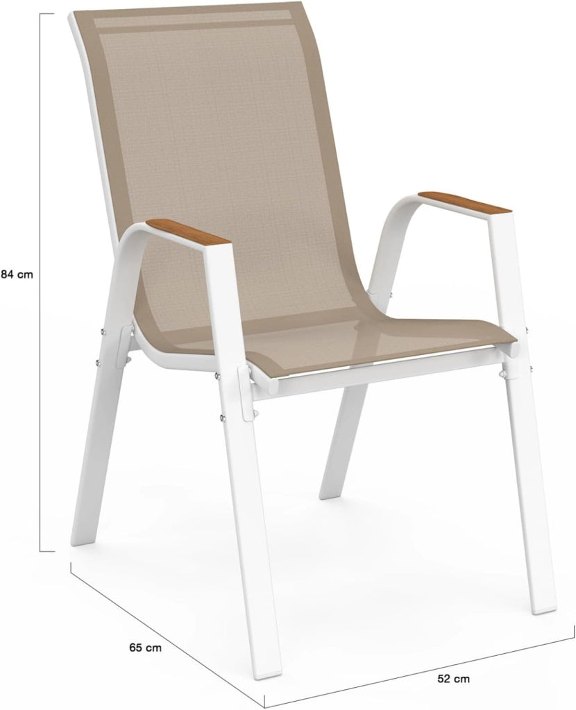 Set di 4 sedie da giardino impilabili NOUMEA in metallo e textilene in bianco e legno