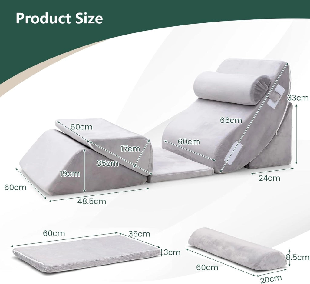 Set di 6 cuscini con zeppa in memory foam, cuscino da lettura con poggiatesta e cuscino gambe rialzate per dopo la chirurgia, gravidanza, sonno laterale