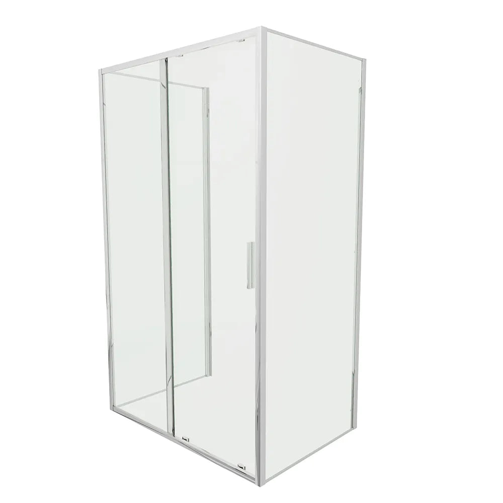 Box doccia tre lati 90x100x90cm con porta scorrevole profili cromati e vetro 6mm trasparente h190 | Portofino
