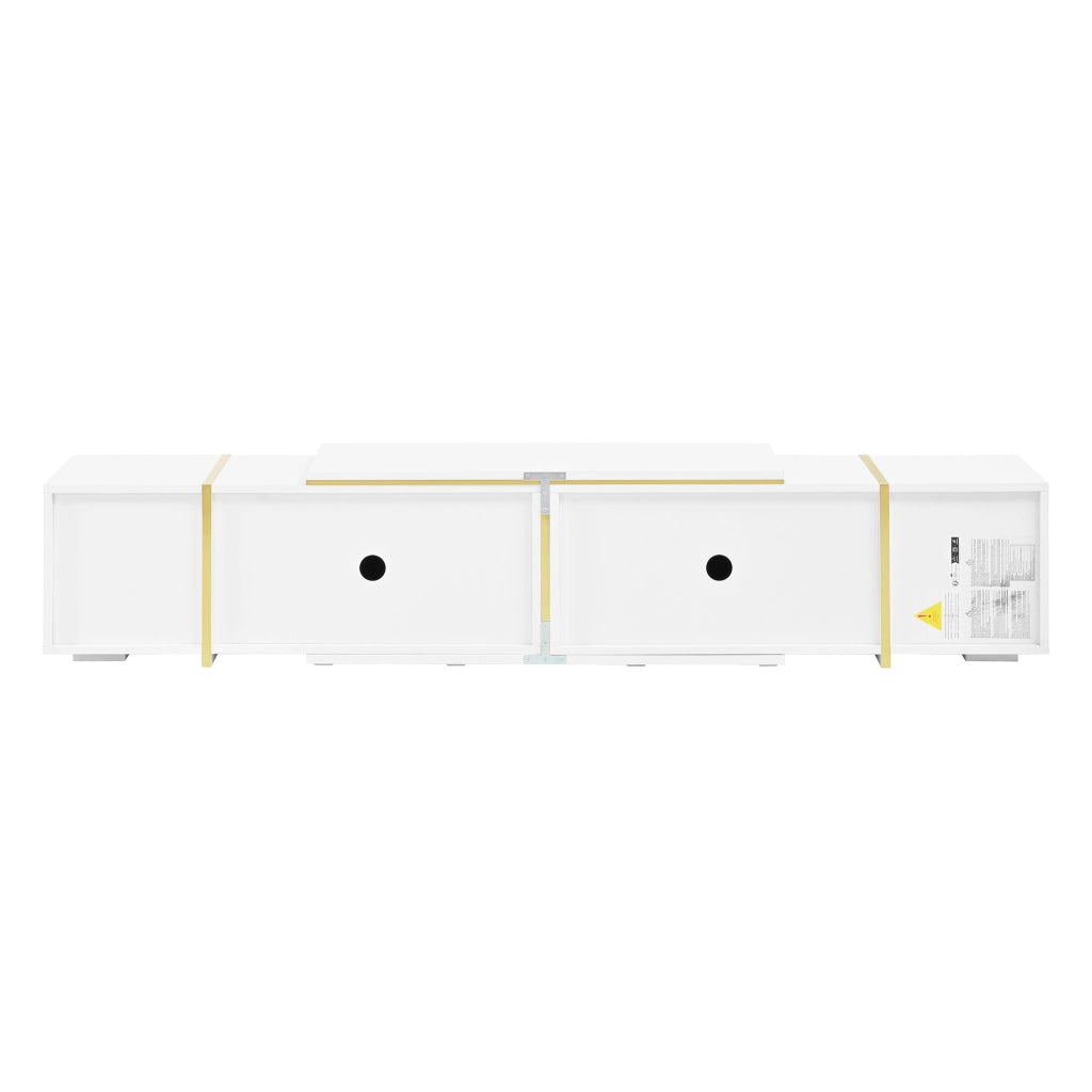 Mobile TV estensibile con frontali lucidi; 2 vani aperti e spazi chiusi; per soggiorno; 275 × 35 × 37 cm