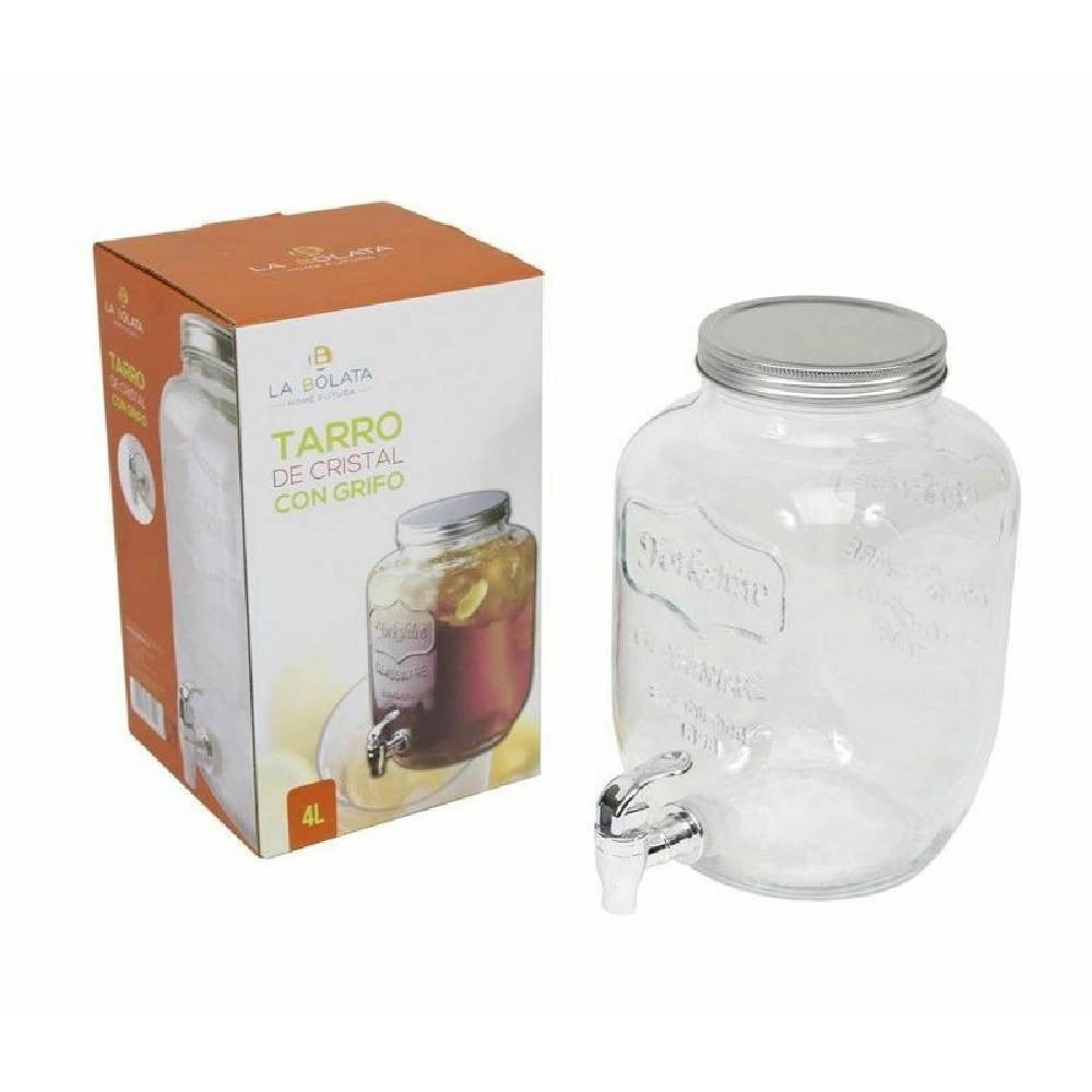 Trade Shop - Barattolo Dispenser Contenitore In Vetro 4 Litri Con Rubinetto Vino Acqua -
