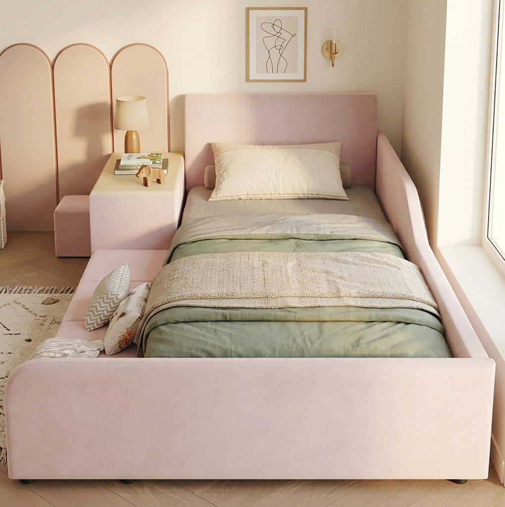 Letto imbottito per bambini con scrivania e sgabello