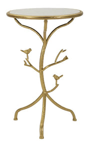 Tavolinetto Birds Marble cm Ø 38x60 - Tavolo Glam in Ferro e Marmo con Dettagli a Uccellino - Design Poetico Moderno