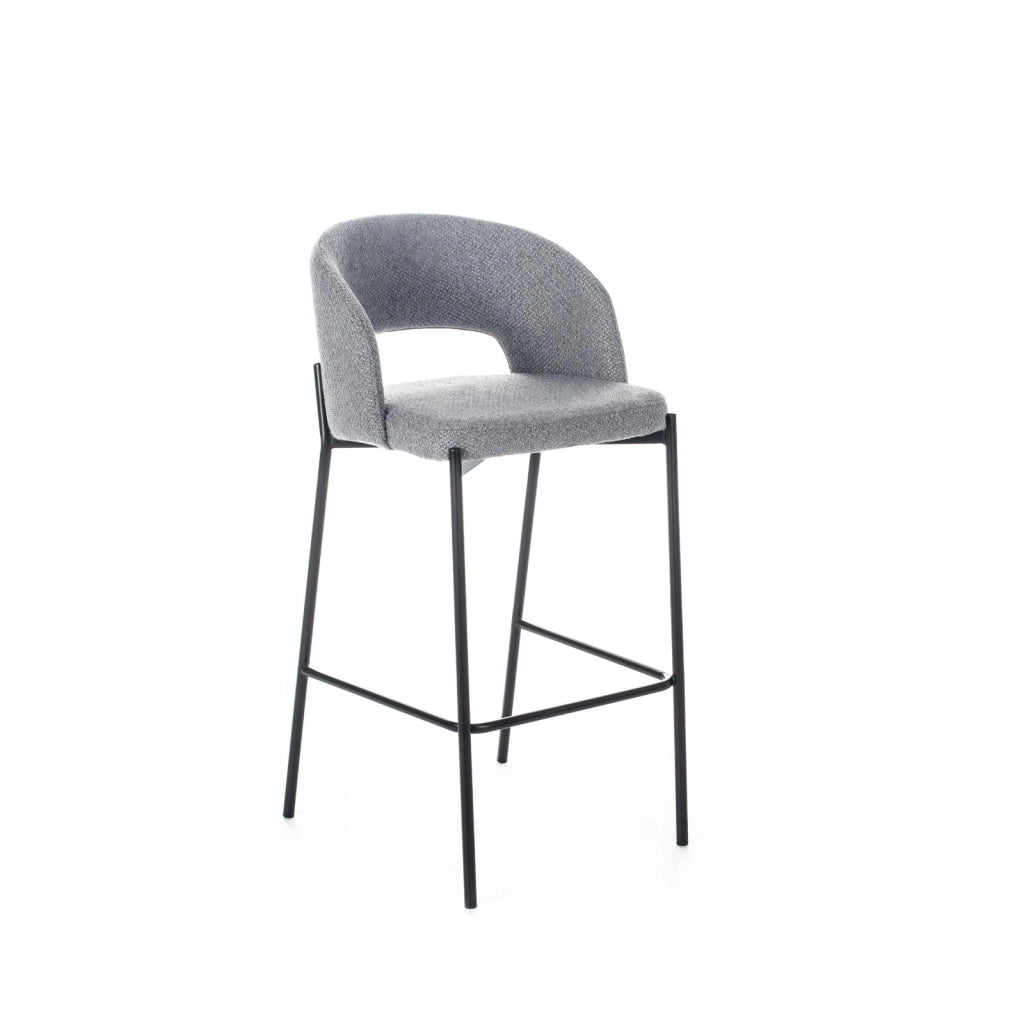 Set 2 Sgabelli 50x52xH89 cm in Tessuto Greta Grigio Chiaro e Nero