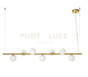 POMI' LAMPADARIO A SOSPENSIONE LINEARE ORO SPAZZOLATO VETRI BIANCO ATTACCO G9 L.124CM