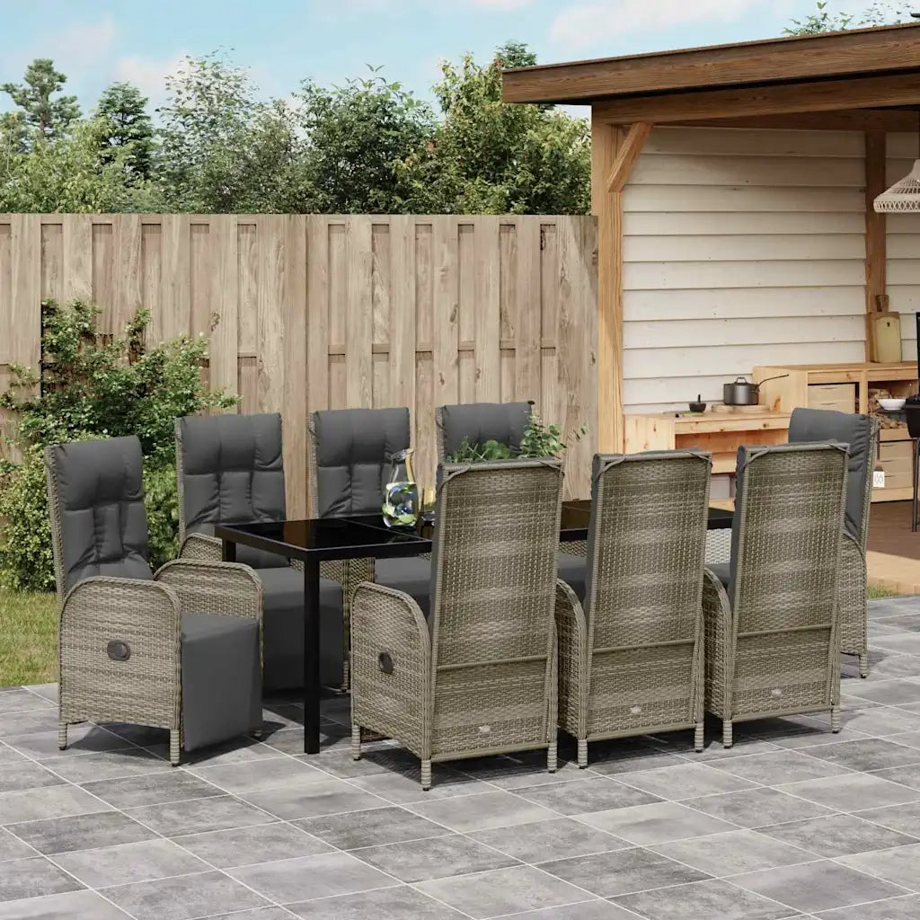 Set da Pranzo per Giardino con cuscino 9 pcs Grigio polyrattan 3380140