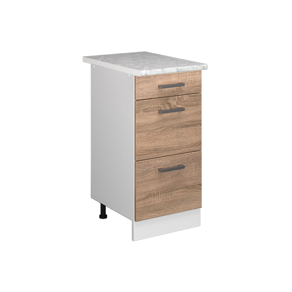 Mobiletto base per cucina R-Line Sonoma/Bianco 40 cm con cassetti PL Marmo Vicco