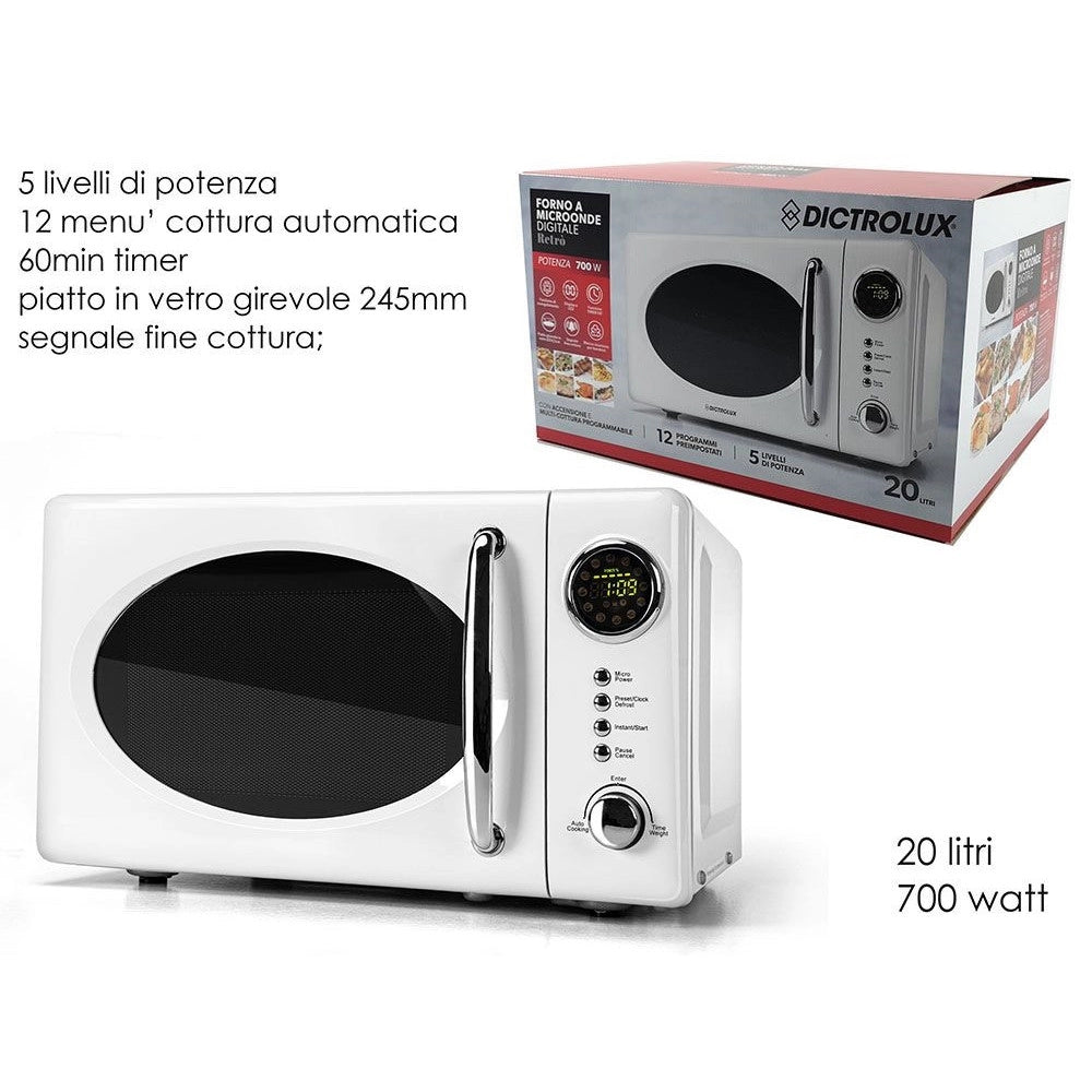 Trade Shop - Forno Microonde Digitale 20 Litri 700 Watt Piatto ø245mm 5 Livelli Potenza 12 Programmi -