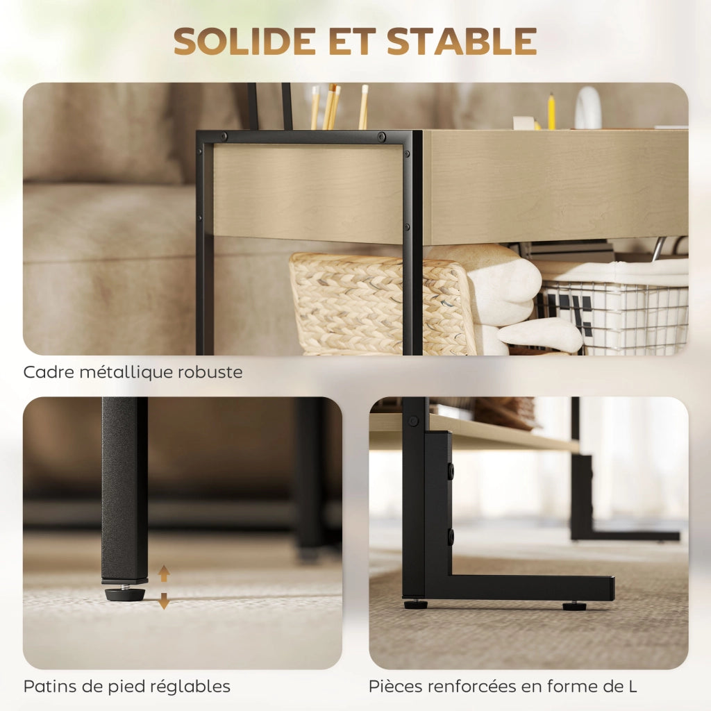 Tavolino da salotto con ripiano sollevabile e scaffale aperto ¨C zephmum ¨C 95x40x59cm legno naturale