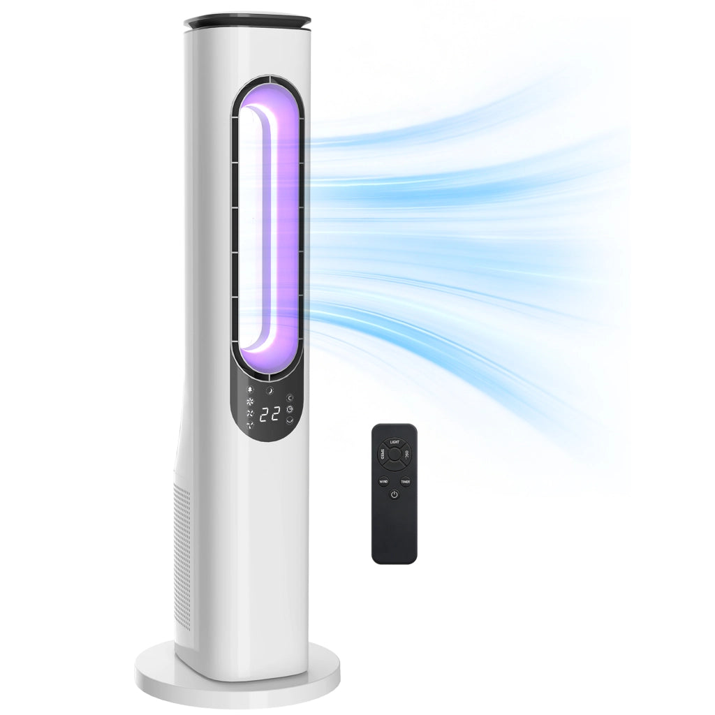 Ventilatore a Torre Senza Pale ¨C zephmum ¨C LED, Telecomando, Bianco