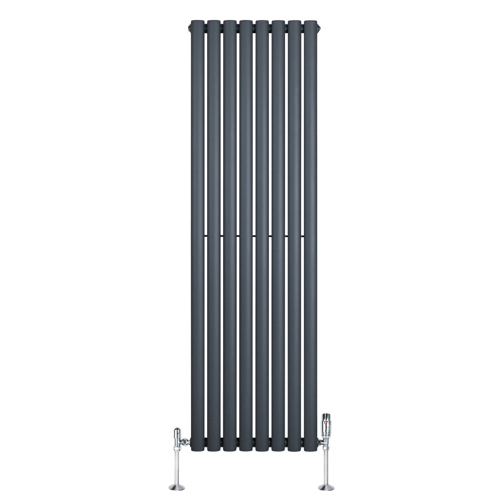 Radiatore Verticale Ovale 1600x480mm Grigio Antracite con Valvole TRV