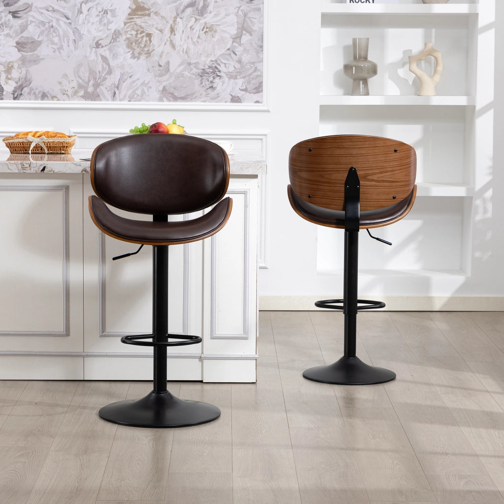 Sgabello da Bar Set da 2 Girevole Regolabile in Altezza con Schienale Ergonomico e Poggiapiedi in PU Marrone 51 × 50 × 93-103.5 cm