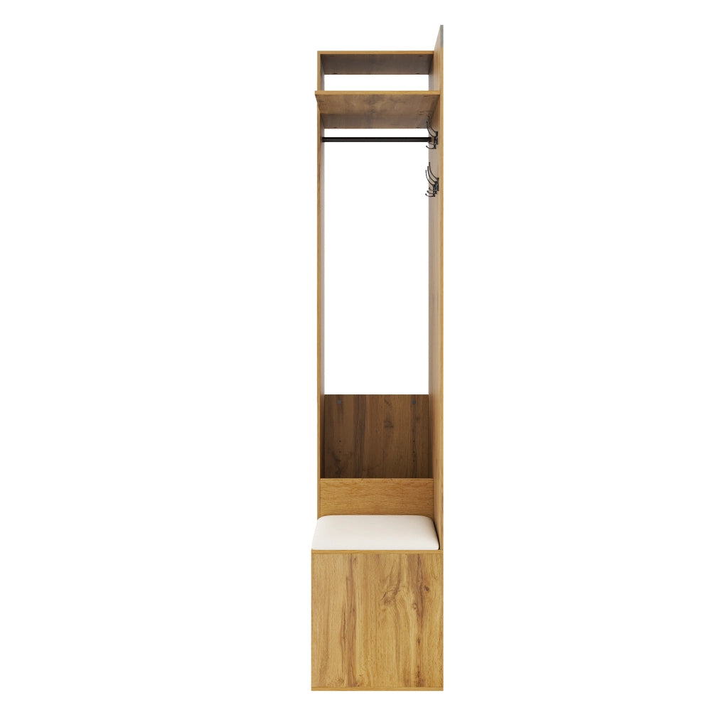 Set Appendiabiti con Specchio, Scarpiera, Panca e Mensola in MDF, 191x100x38 cm, Nero e Legno