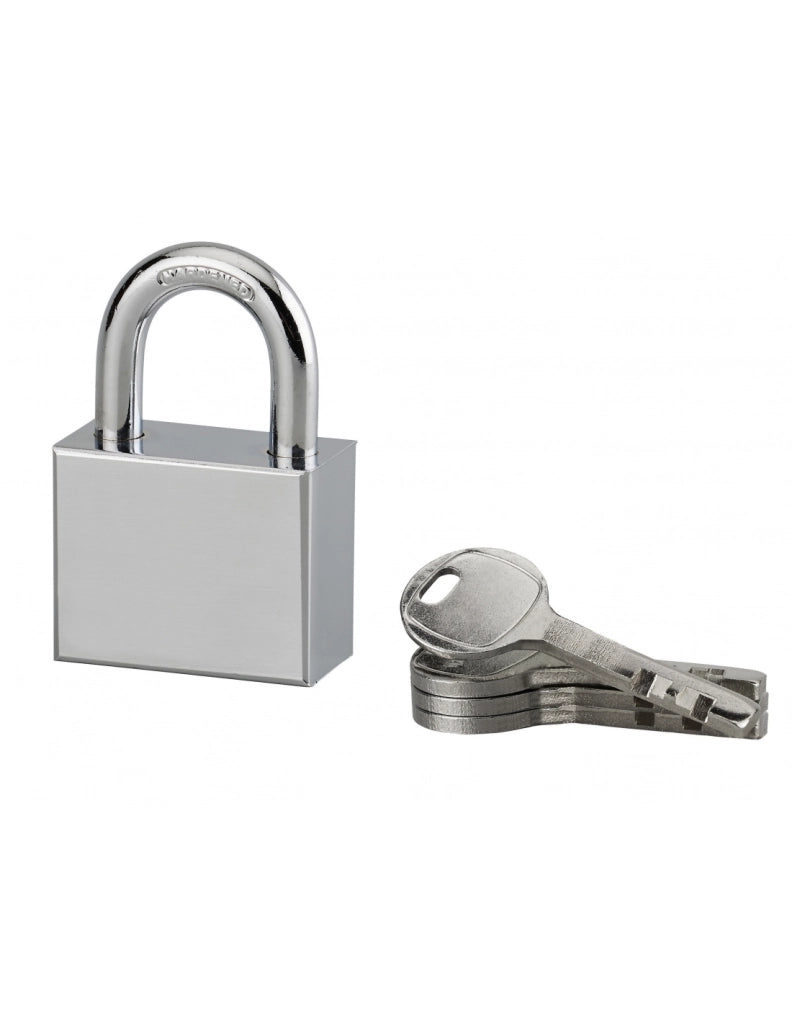 Lucchetto di sicurezza Disk, 4 chiavi reversibili, 40mm, arco in acciaio temprato nichelato, meccanismo a dischi - Serrurerie de Picardie
