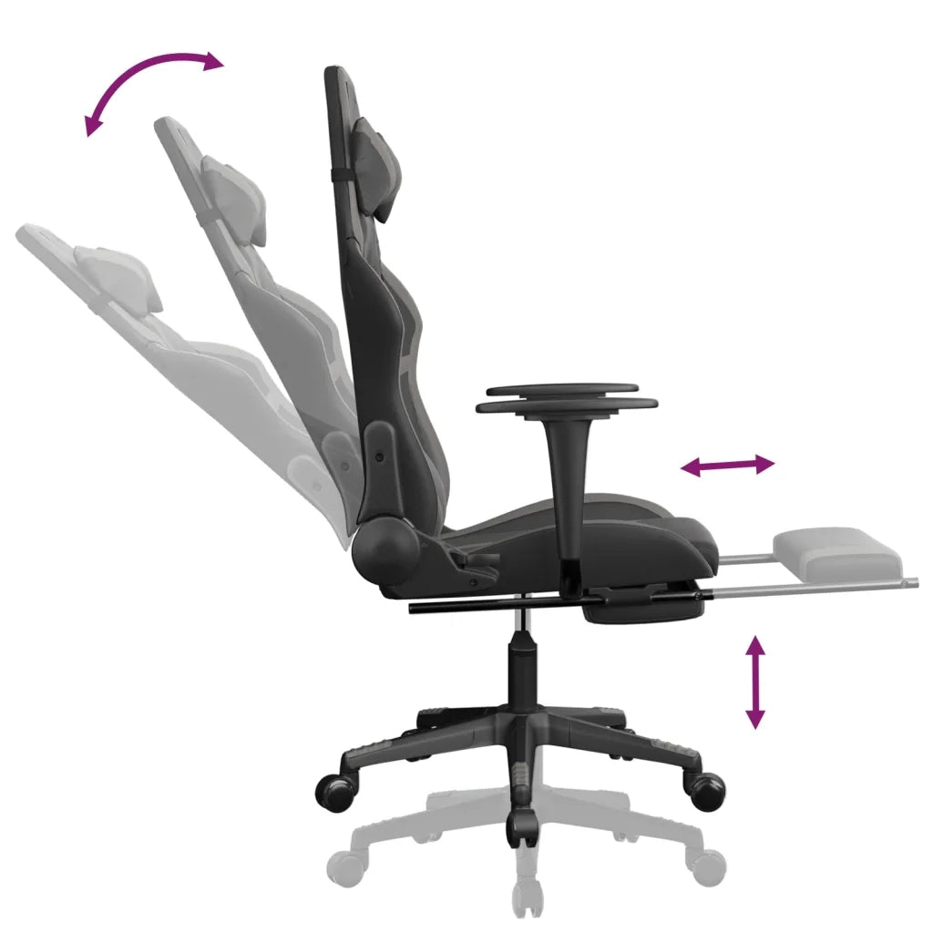 Sedia da Gaming | Sedia da e-sports con Poggiapiedi Nero e Grigio in Similpelle