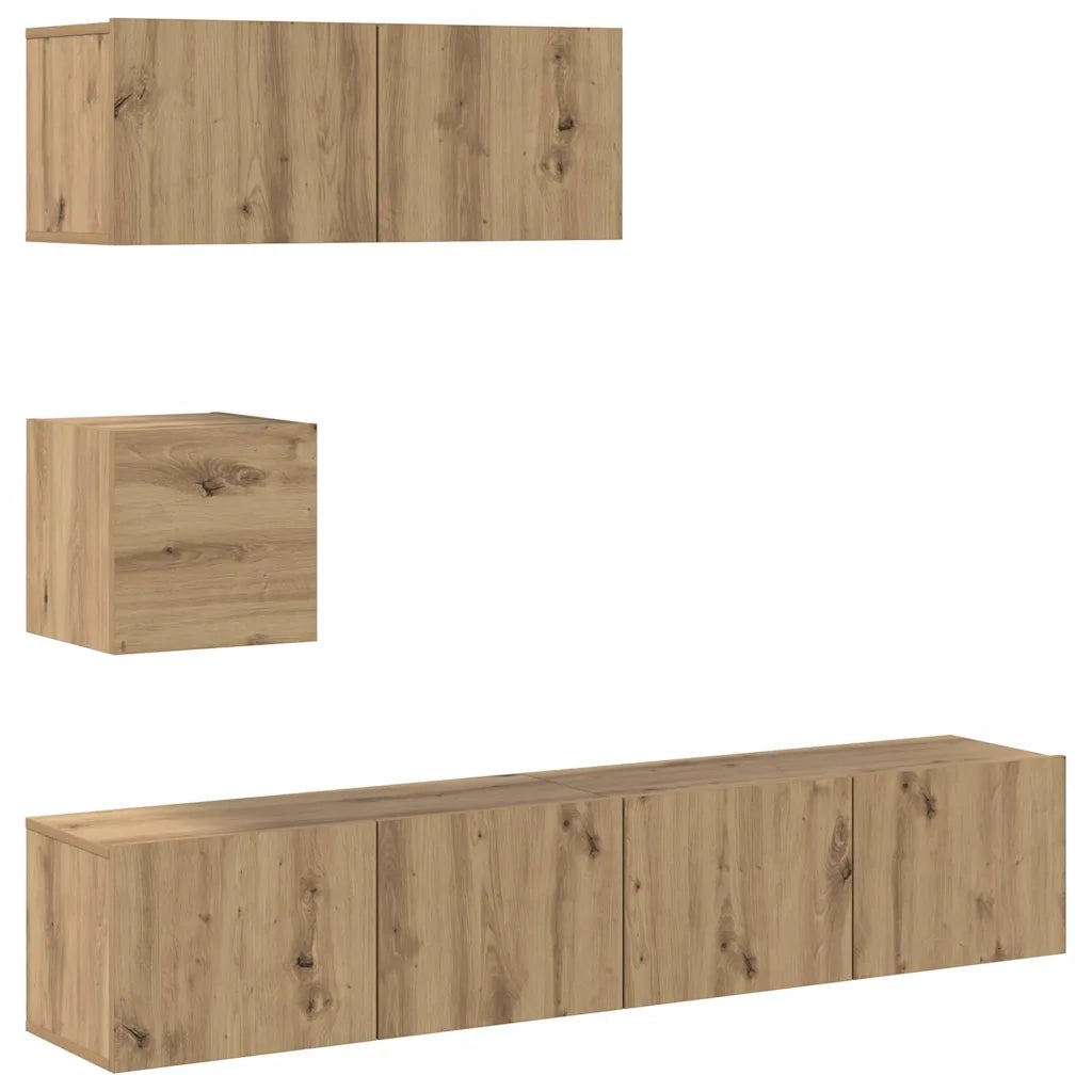 Set Mobile TV 4 pz Montato a Parete Rovere in Legno Multistrato 3329220