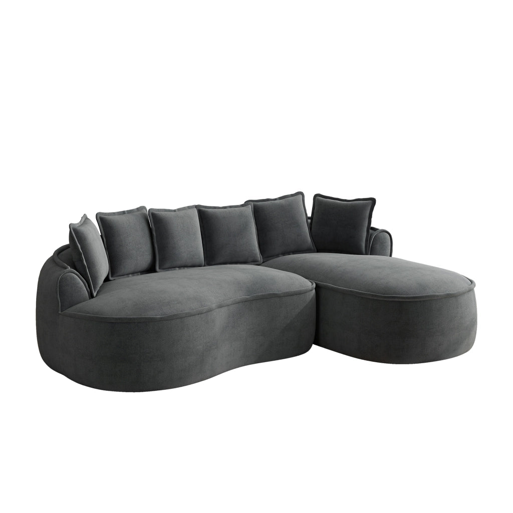 Divano angolare modulare senza telaio; chaise longue extra profonda con cuscini; ciniglia; grigio