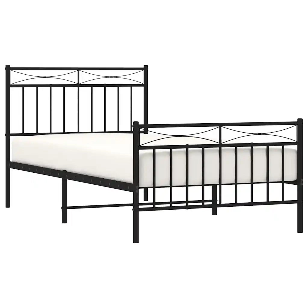 Giroletto con Testiera e Pediera Metallo Nero 100x190 cm 373703