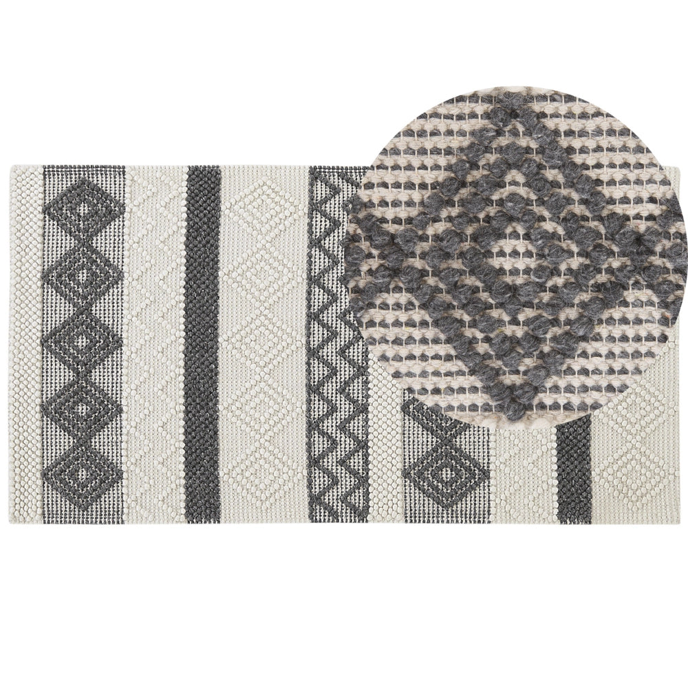 Tappeto in lana intrecciata a mano motivo geometrico 80 x 150 cm beige chiaro e grigio
