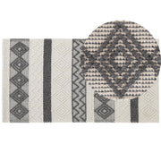 Tappeto in lana intrecciata a mano motivo geometrico 80 x 150 cm beige chiaro e grigio