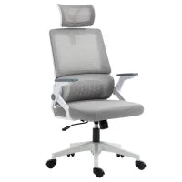 Sedia da Ufficio, Sedia da Scrivania, Sedia da Ufficio Regolabile in Altezza, con Poggiatesta, 58 x 61 x 119 cm, Grigio