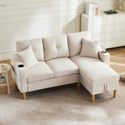 Sofa chaise longue 175x129x90 cm con contenitore; portabicchieri e cuscini; in legno; beige
