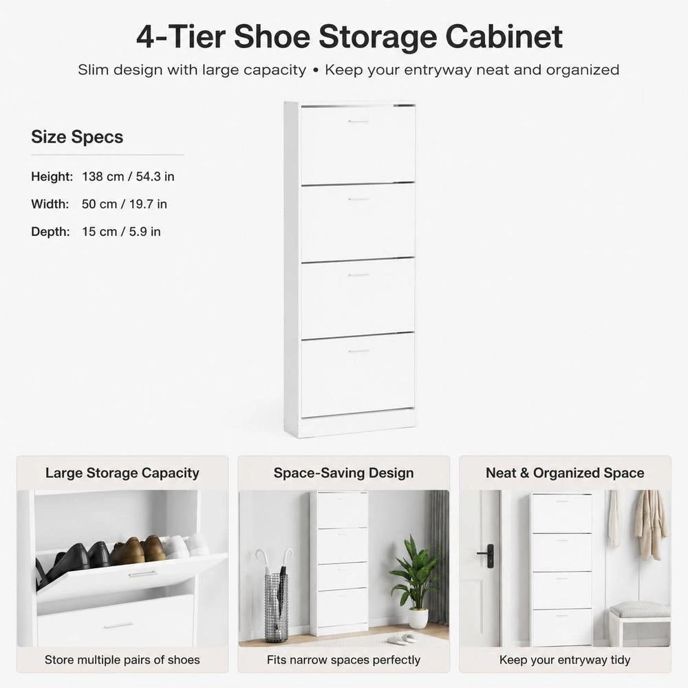 Shoe Cabinet White 59x17x150 Cm Wood-based Material