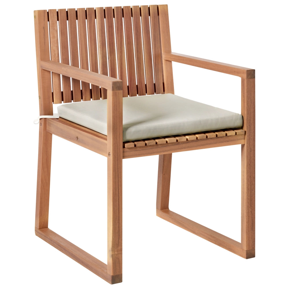 Set di 2 sedie da pranzo da giardino per esterni in legno d'acacia con cuscini tortora resistente agli agenti atmosferici dal design classico