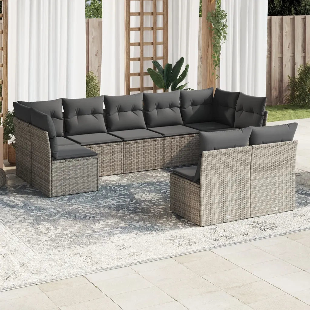 Set Divano da Giardino 9 pz con Cuscini Grigio in Polyrattan 3249989