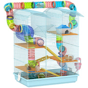 Gabbia per Criceti 5 Piani con Tubi e Accessori ¨C zephmum ¨C Azzurro 47x30x59 cm