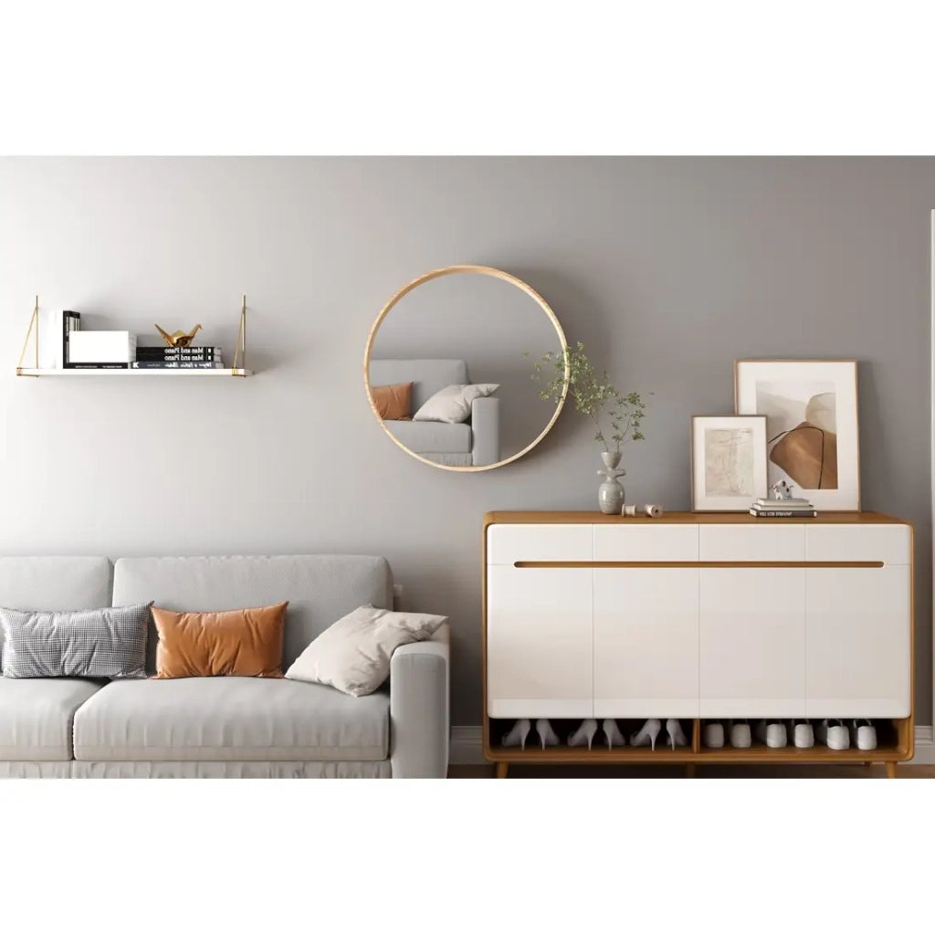 Specchio rotondo RIO – Ø80 cm – Finitura quercia invecchiata – MDF decorato legno – Design naturale e alla moda