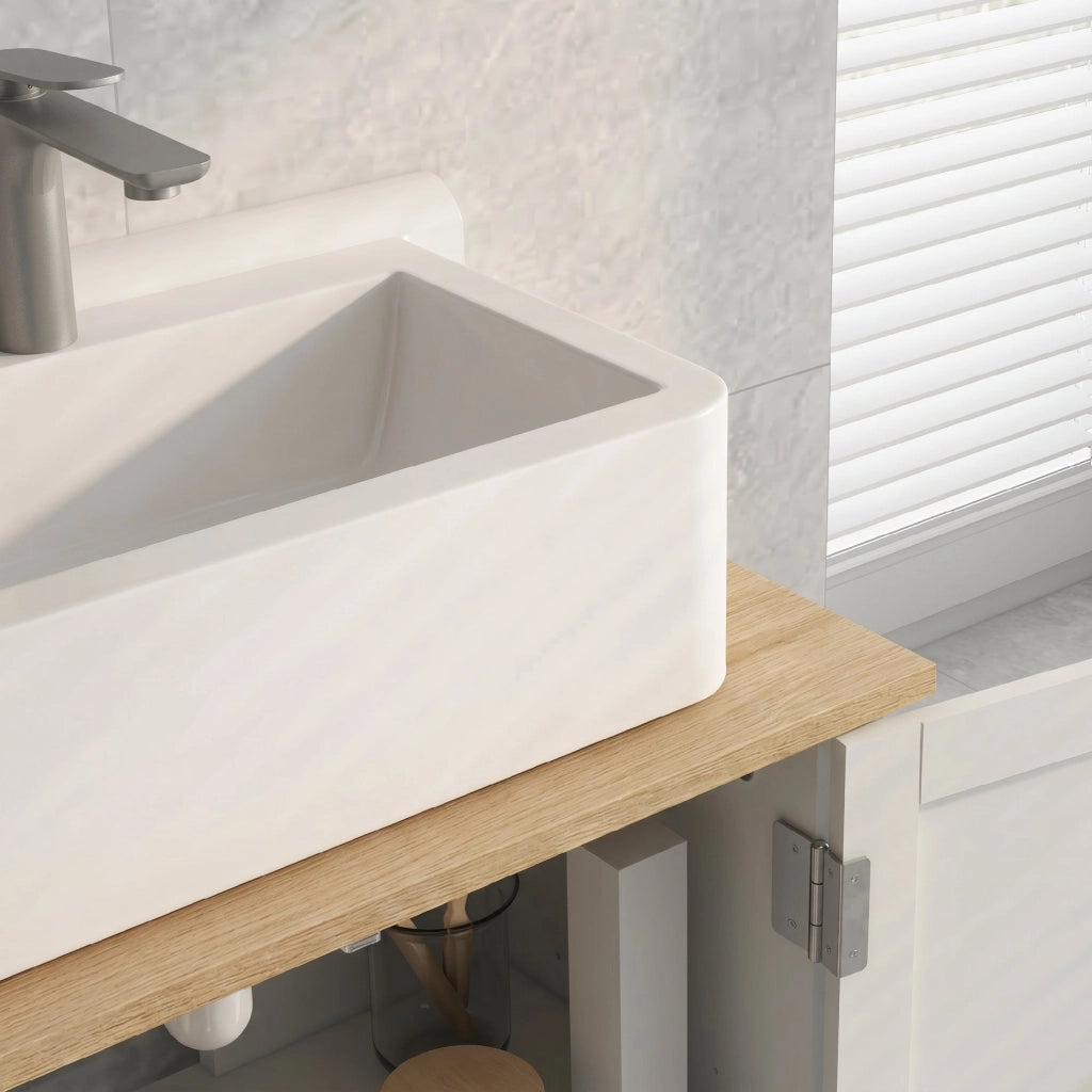 Mobile sottolavabo bagno con 2 ante e ripiano regolabile, 60x30x60 cm, bianco