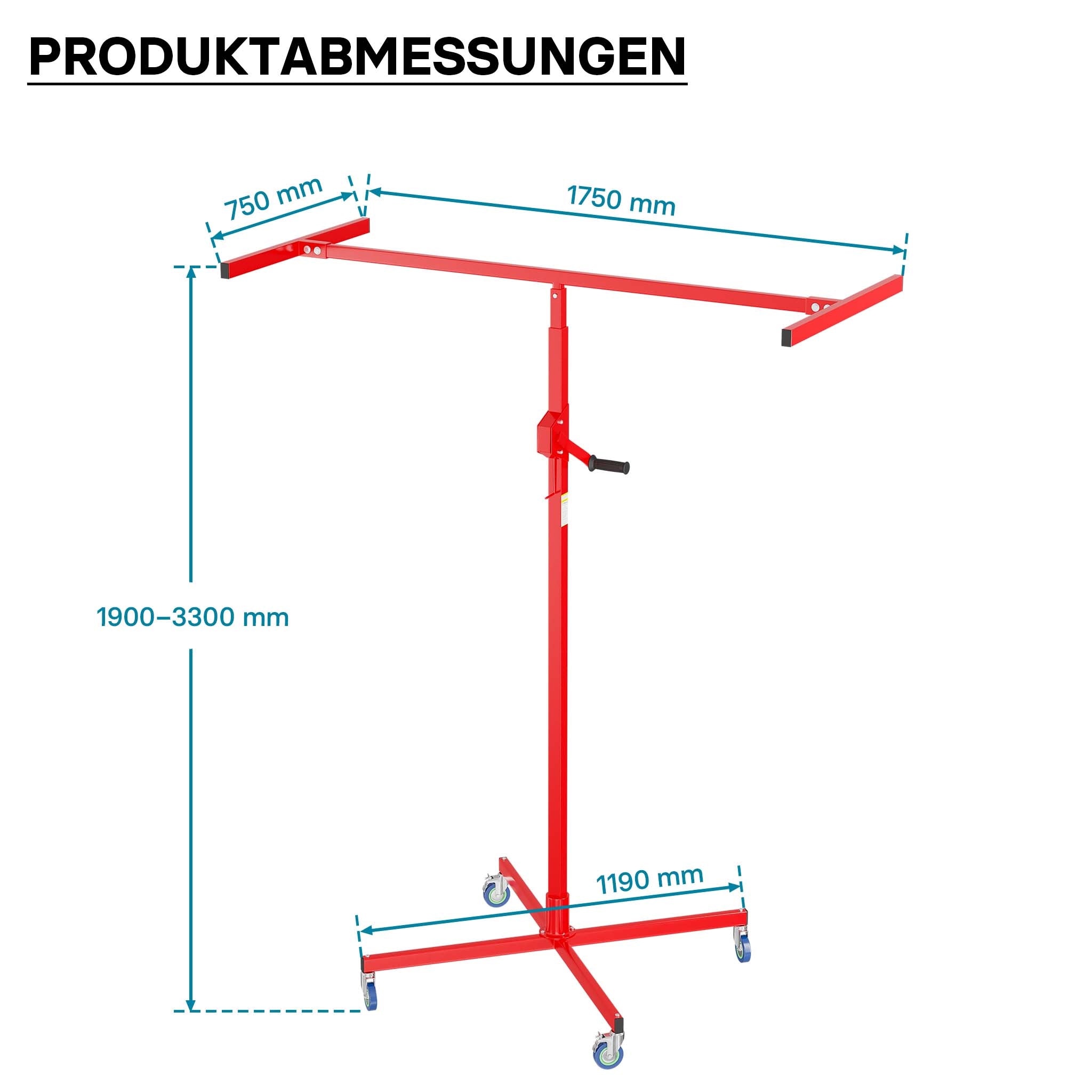 Sollevatore pannelli cartongesso max 50kg, altezza 190-330cm, Carrello Alzapannelli Alzalastre