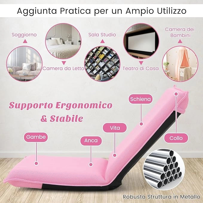 Sedia da Pavimento Poltrona da Terra, Sedia Reclinabile Imbottita, per Salotto Camera da Letto e Studio (Rosa)