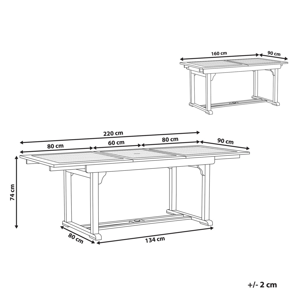 Tavolo da esterno allungabile in legno di acacia scuro 160/220 x 90 cm giardino terrazzo esterno