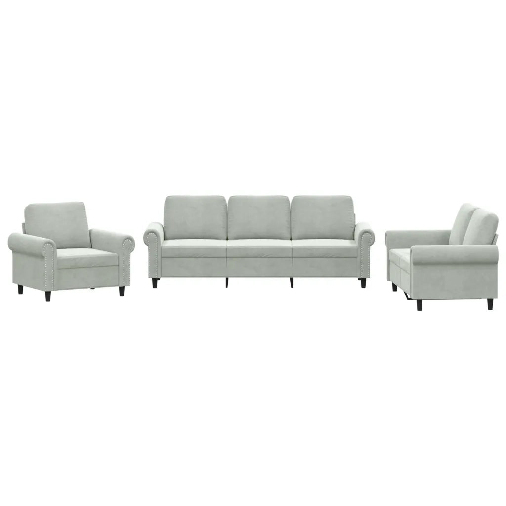 Set di Divani 3 pz con Cuscini Grigio Chiaro in Vellutocod mxl 83294