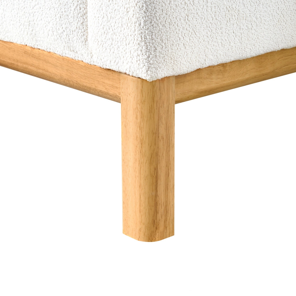 Divano angolare 3 posti in tessuto bouclè bianco sporco lato sinistro Tessuto poliestere Gambe di legno Soggiorno