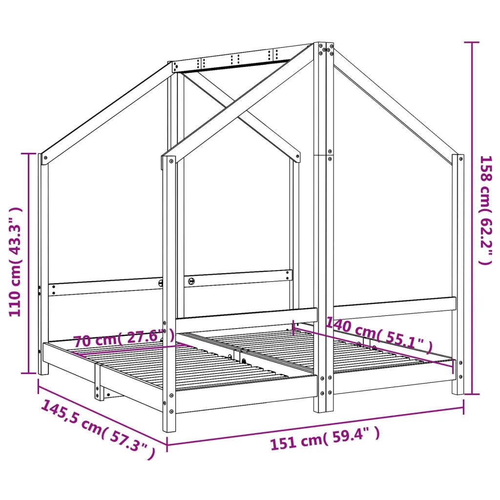 Giroletto per Bambini Nero 2x(70x140) cm Legno Massello di Pino 3200594