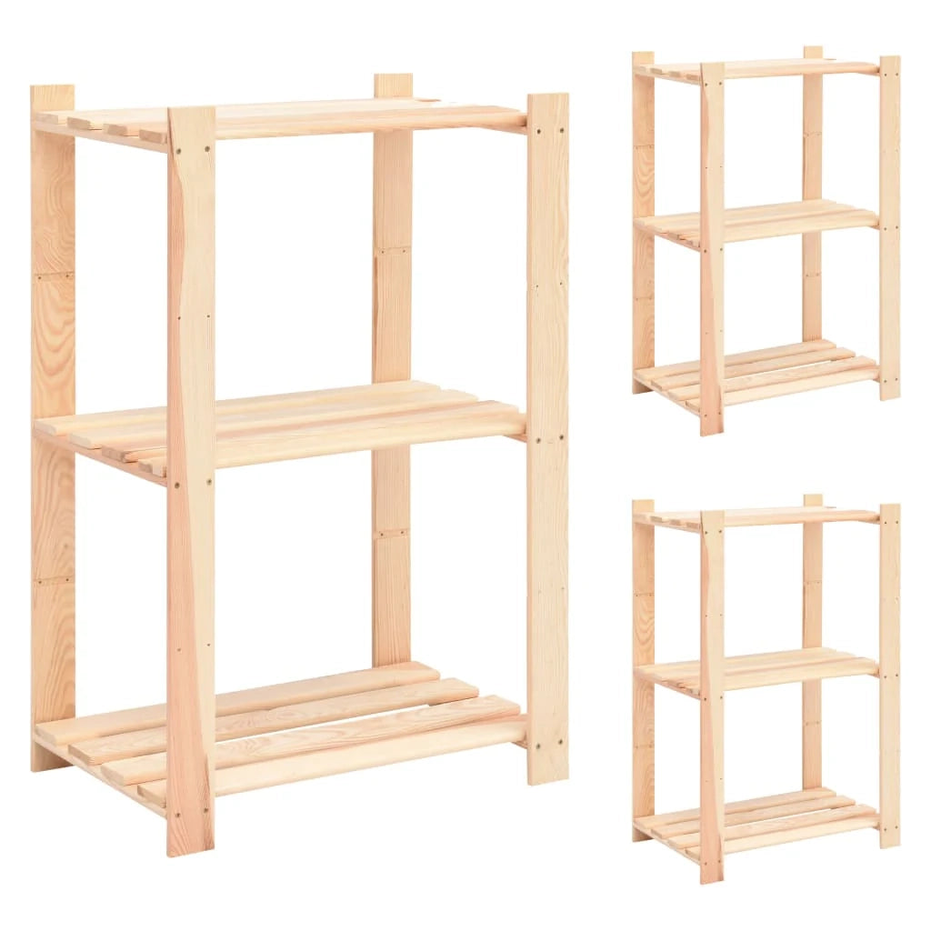 Scaffali portaoggetti a 3 livelli 3 pezzi 60 x 38 x 90 cm pino 150 kg beige 02_0045723