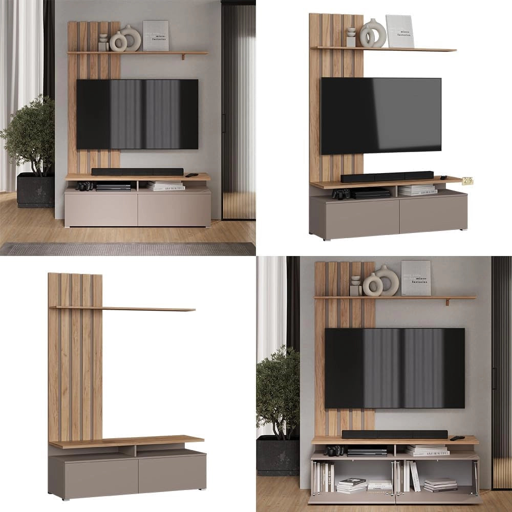 Parete attrezzata Harro, Rovere Goldkraft/Grigio, con vano TV pratico e ripiani aperti