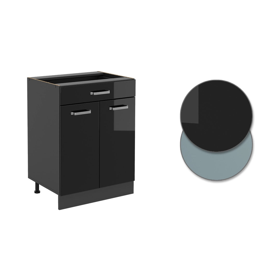 Vicco Mobiletto base per cucina Nero lucido 60 cm con cassetto, senza piano di lavoro