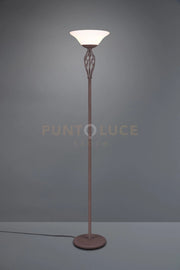 RUSTICA LAMPADA DA TAVOLO METALLO RUGGINE CON DIFFUSORE VETRO BIANCO H. 180CM 2 LUCI ATTACCO E27