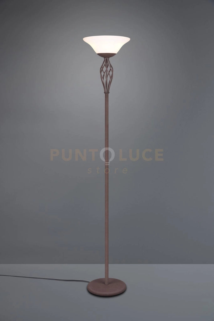 RUSTICA LAMPADA DA TAVOLO METALLO RUGGINE CON DIFFUSORE VETRO BIANCO H. 180CM 2 LUCI ATTACCO E27