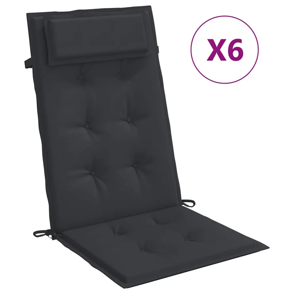 vidaXL Cuscini per Sedia con Schienale Alto 6pz Nero in Tessuto Oxford