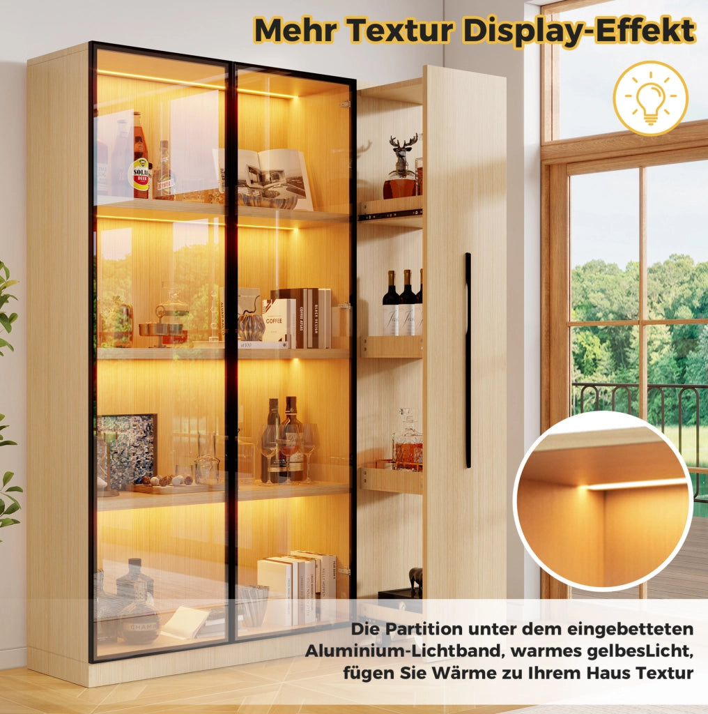 Vetrina con LED e ripiano estraibile in MDF rovere
