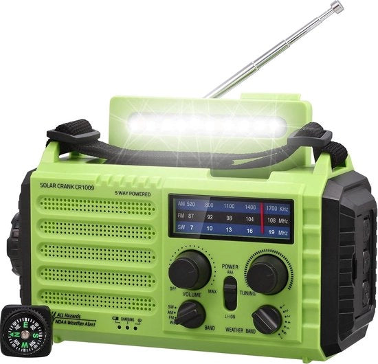 Radio Portatile AM/FM Oplaubile con Dynamo e LED, Powerbank per Escursioni, Campeggio e Outdoor, Codice Prodotto: YOLO-noodradio-zwengelradio, Modello: -Dynamo Radio Waterdichte LED, Capacità Batteria: -
